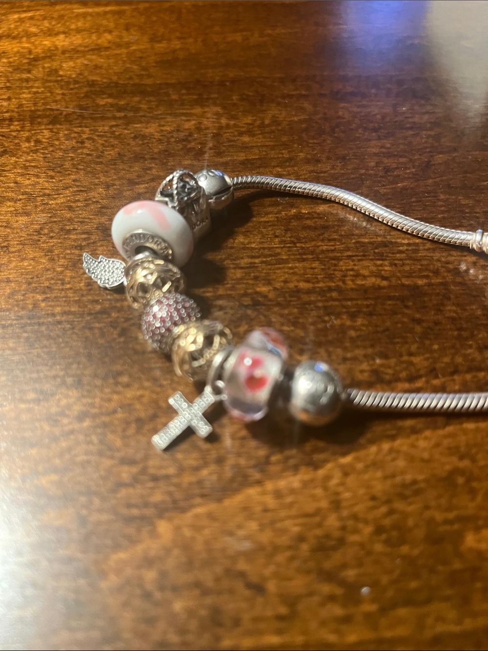 Pandora Silver Bracelet with 10 Charms with Gold and Silver Accents - Picture 4 of 8